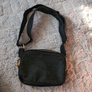 Black Denim Purse with Gold Hardware.